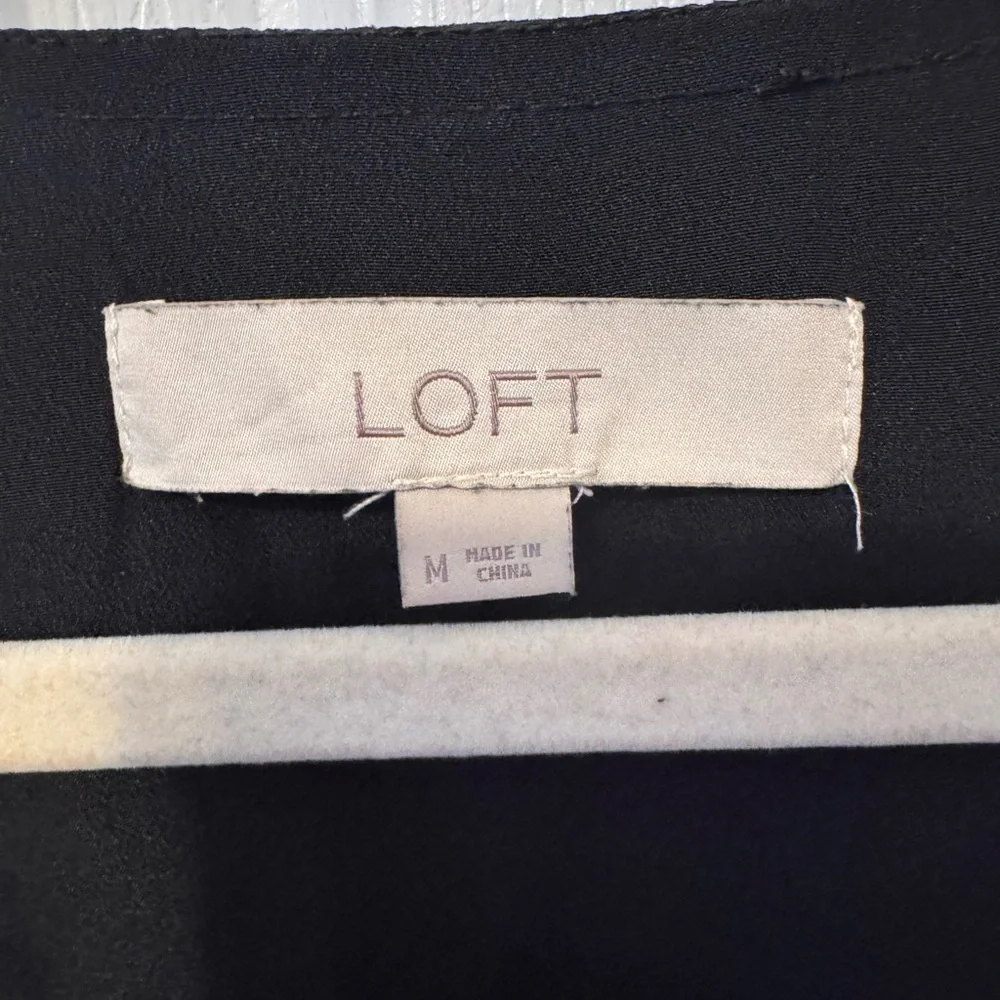 LOFT Black & Pink Midi Dress Faux Wrap Size Medium Cold Shoulder Missing Belt - Picture 4 of 12